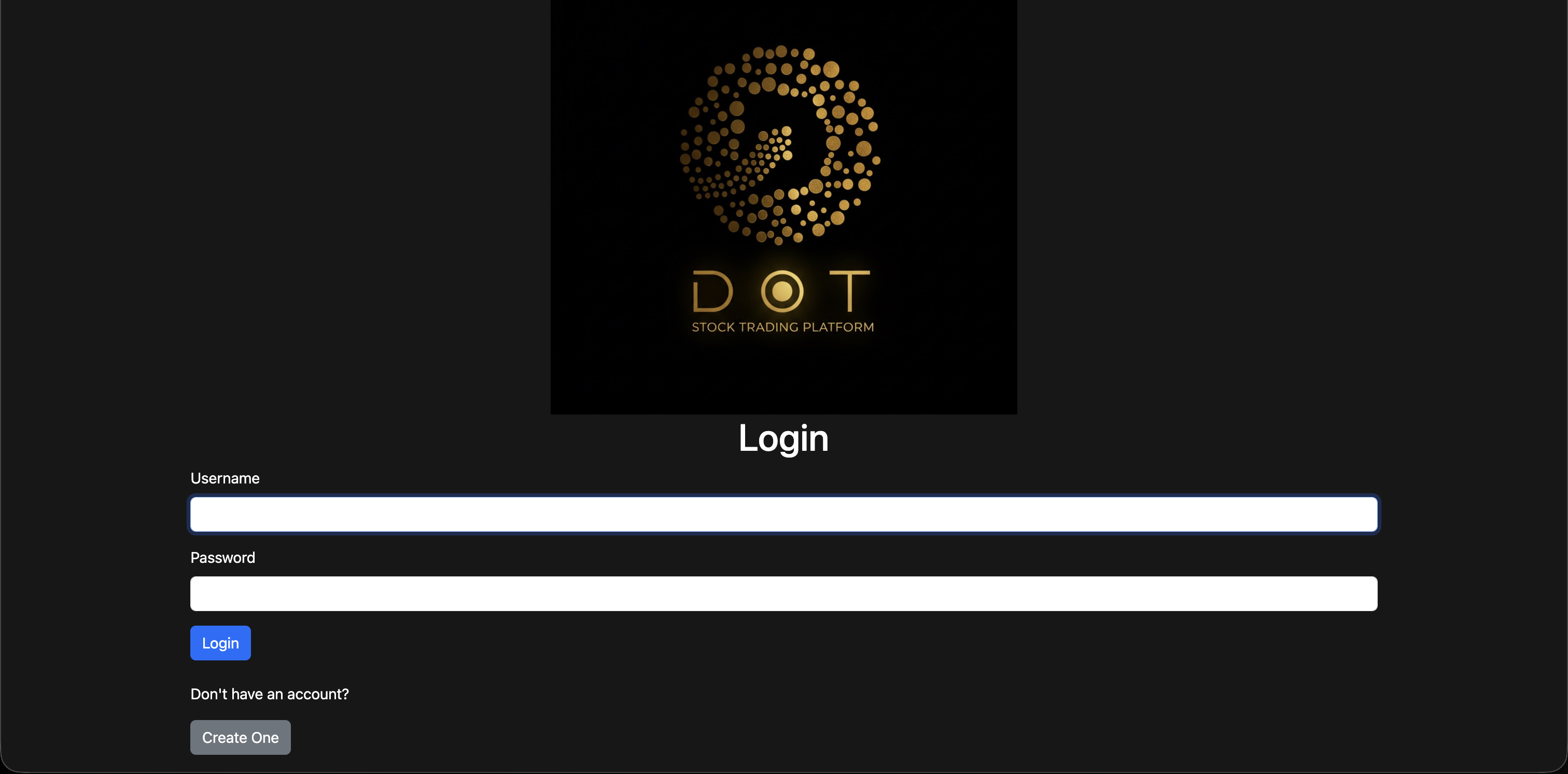 DOT Platform Login Screen
